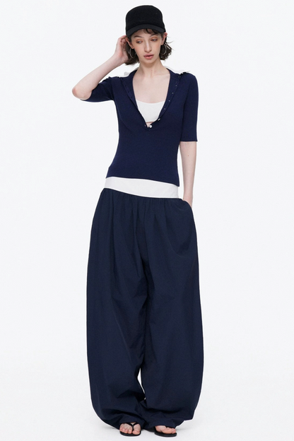 Lyocell Color-Blocked Fake Two-Piece Knit Top