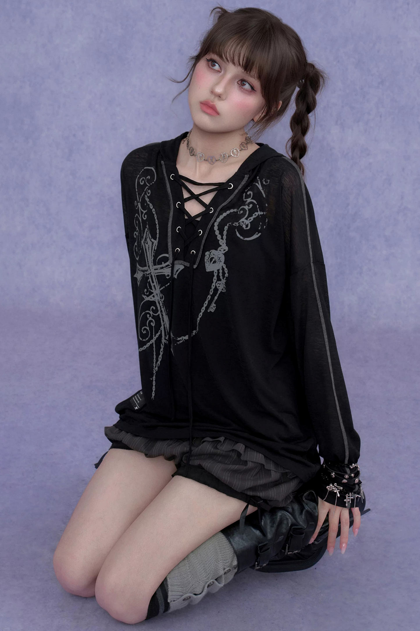 Dark Cross Hooded Top