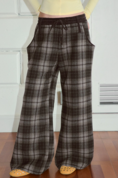 Retro Loose Straight Plaid Trousers