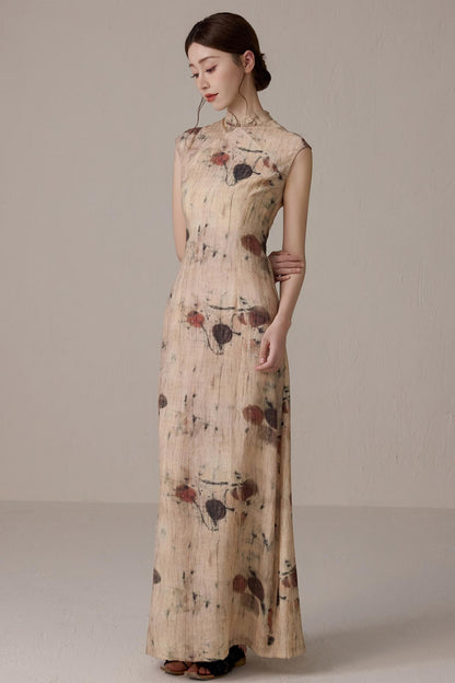 Slim Waist Floral Cheongsam Dress