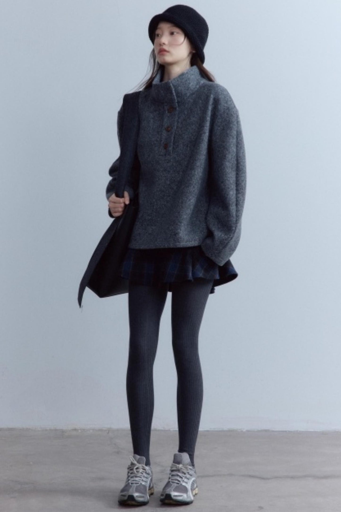 Carbon Gray Plush Wool Knit Set-Up