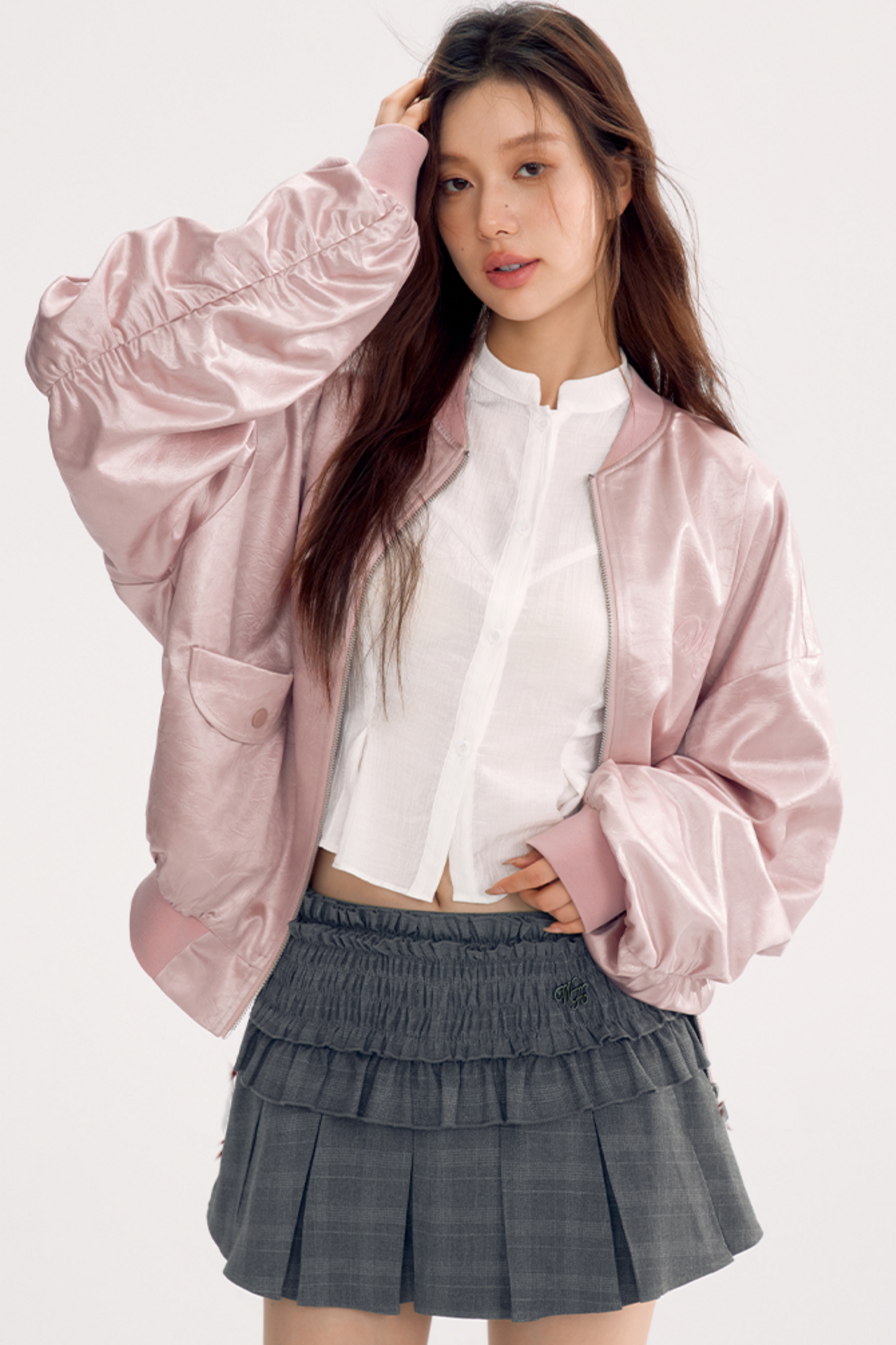 Loose Satin Baseball Style Jacket