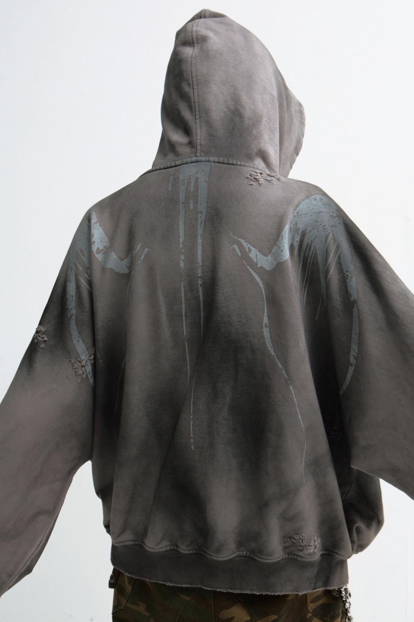 Stained Distressed Embroidered Hoodie