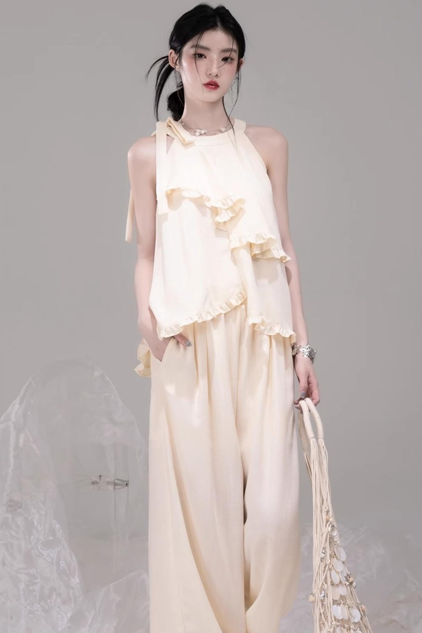 Chill Apricot Ruffle Pants Set-Up