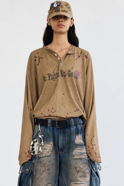 Vintage Splash Ink Henley Tee