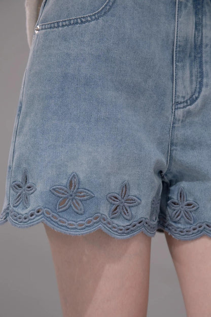 Laser Embroidery Denim Pants