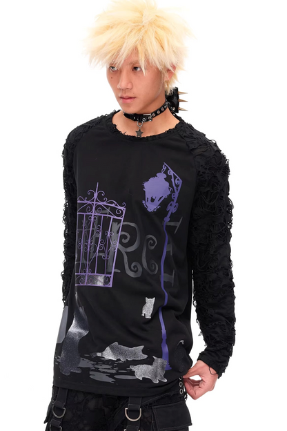 Dunkle-Nacht-Katzen-Print-Bluse