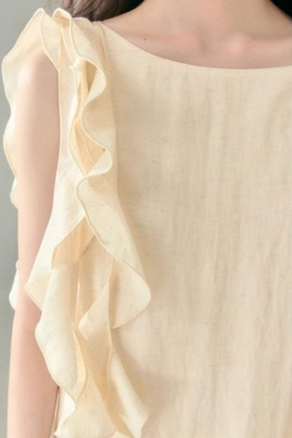 Three-Dimensional Rose Lace Linen-Blend Dress