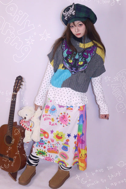 Color-Blocked Knit Sweater Top Set-Up