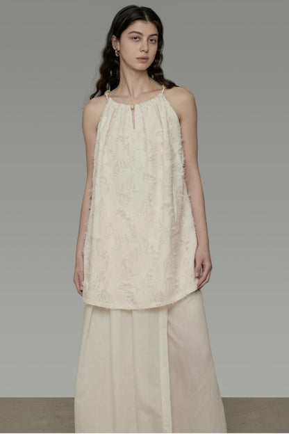 Floral Elegance Beaded Suspenders Top