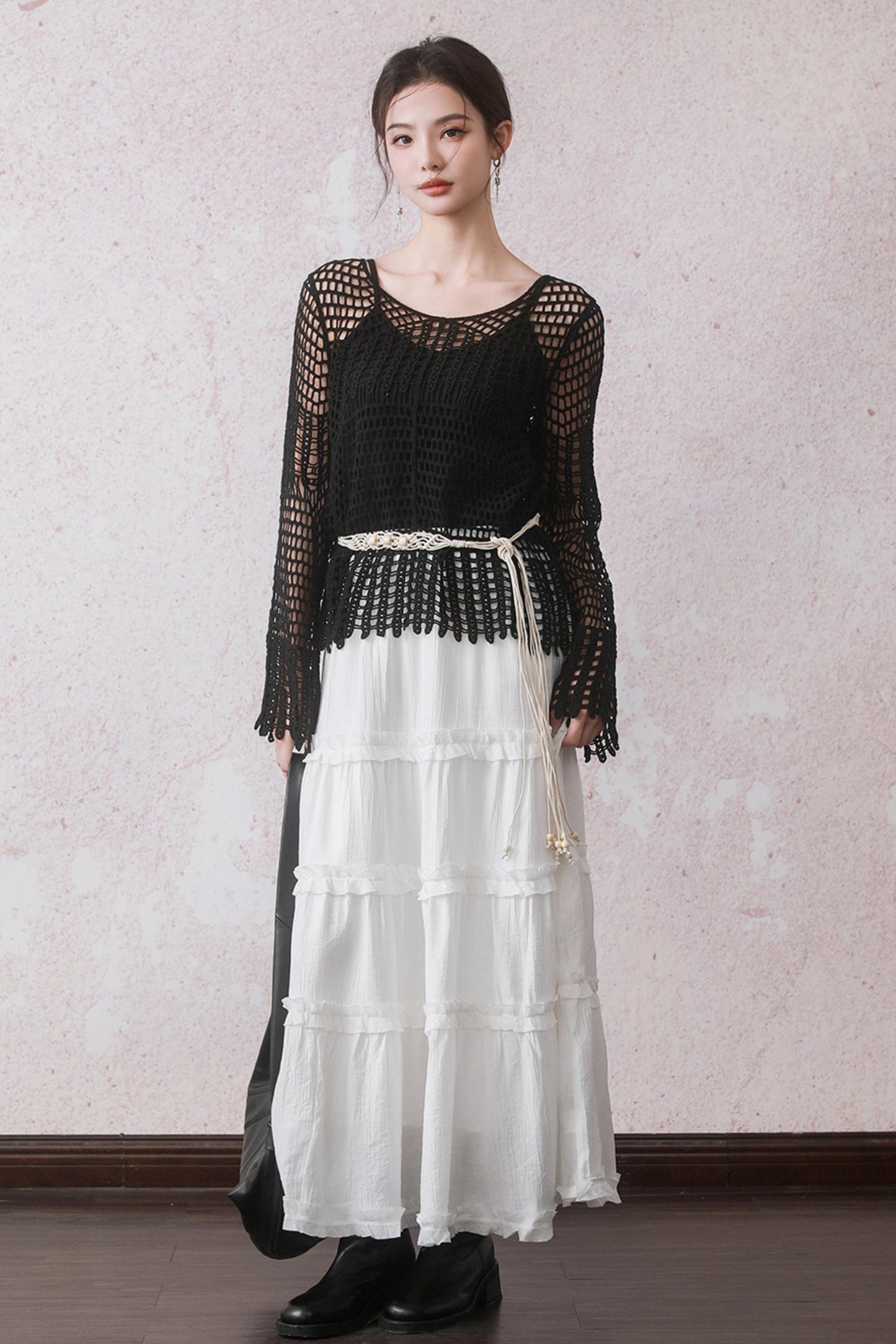 Summer Black Fishing Net Tee Set