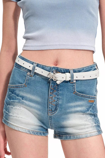 Equestrian Denim Skinny Shorts