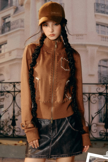 Retro Rivet Sweatshirt Jacket
