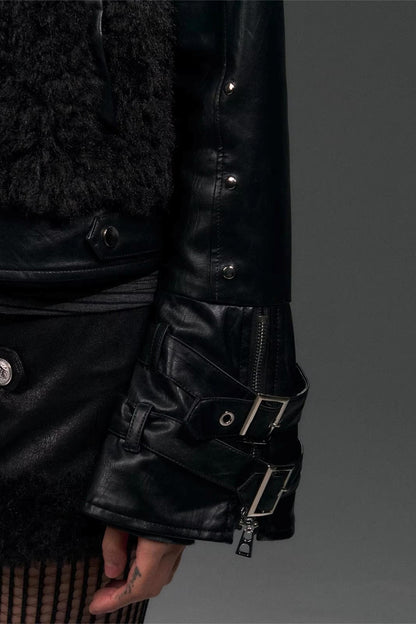 Dark Punk Studded Fur Jacket