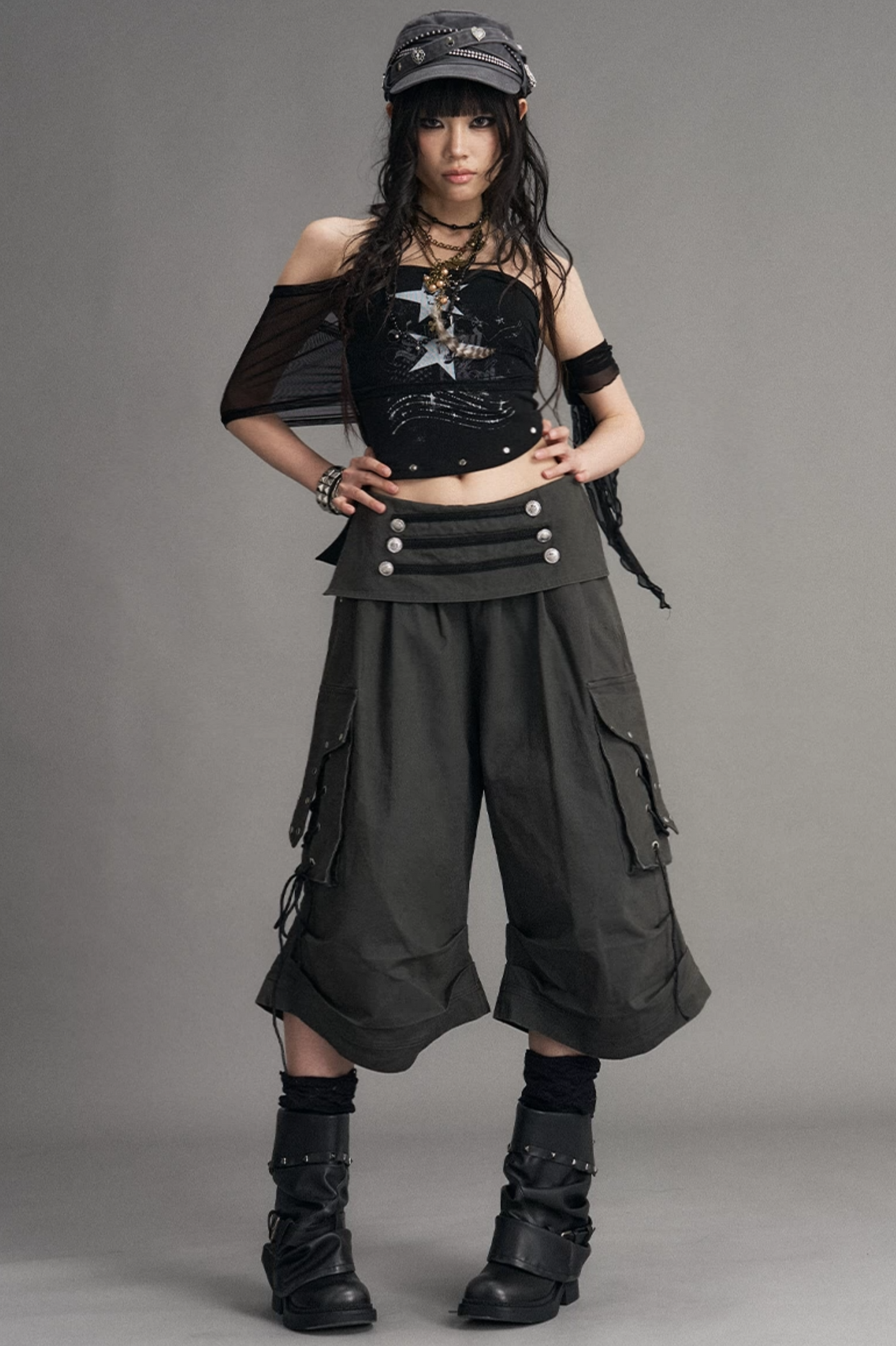 Punk-Netzstrick-Bandeau-Oberteil