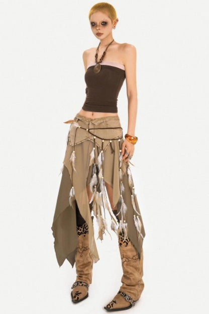 Retro Asymmetrical Denim Skirt