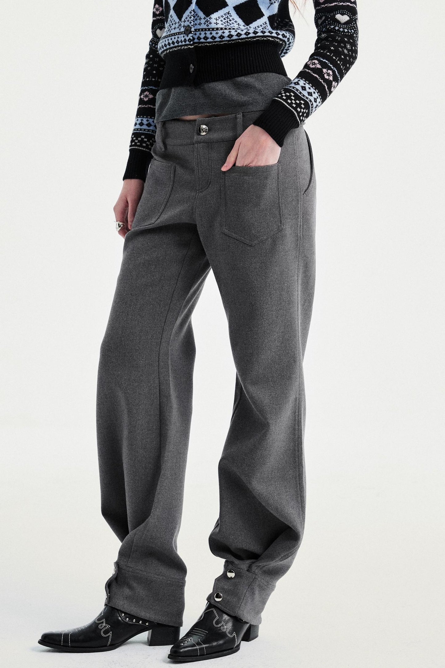 Khaki Tapered Flared Pants