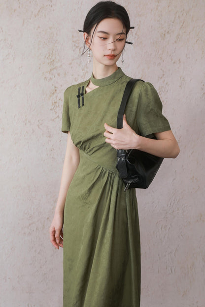 Plum Green Button Dress