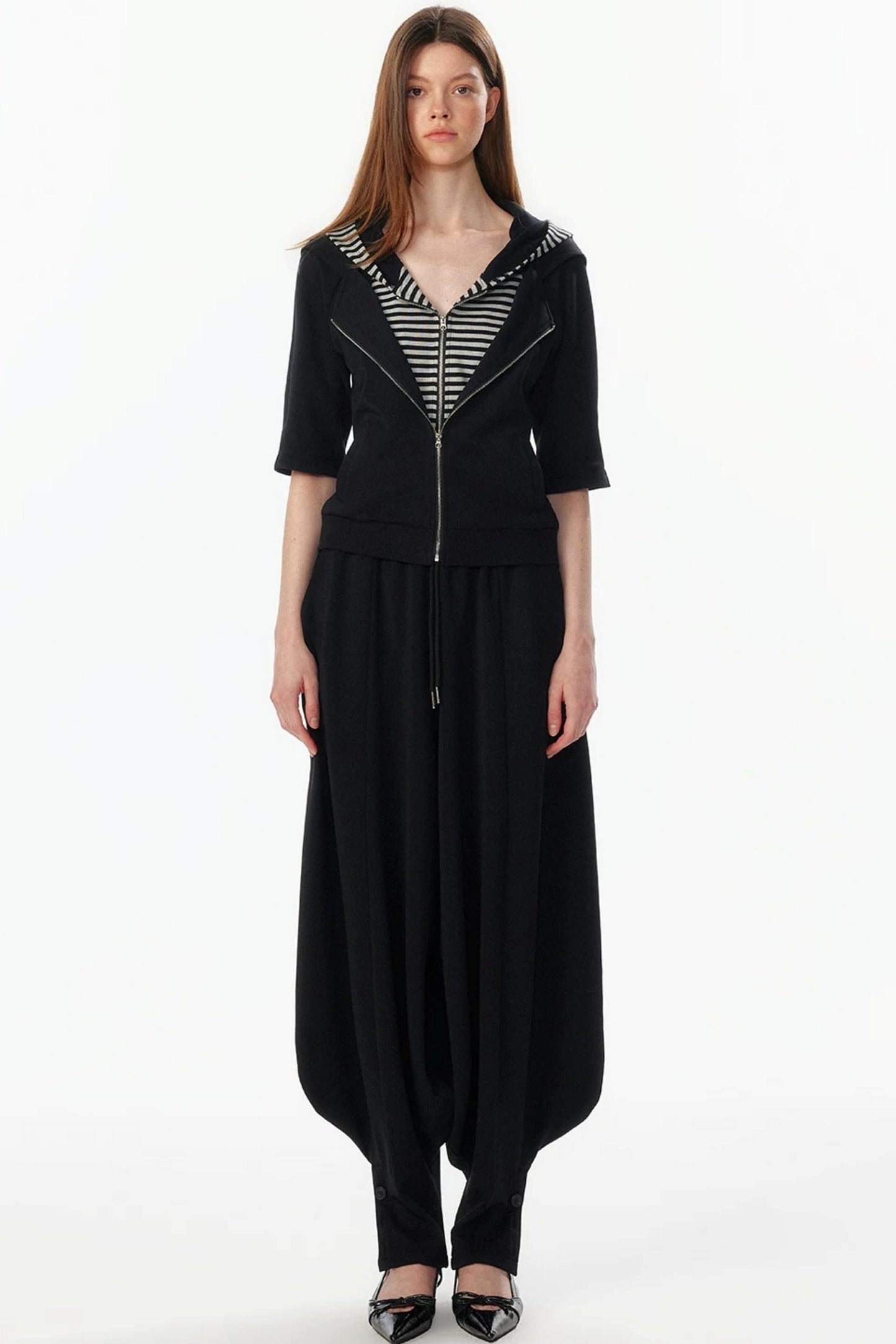 Patchwork Cropped Short Sleeve Hoodie