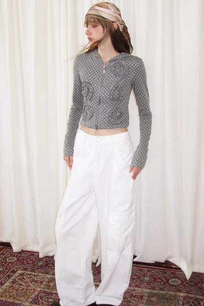 Reverbial Polka Dot Stripe Knitted Hoodie Top