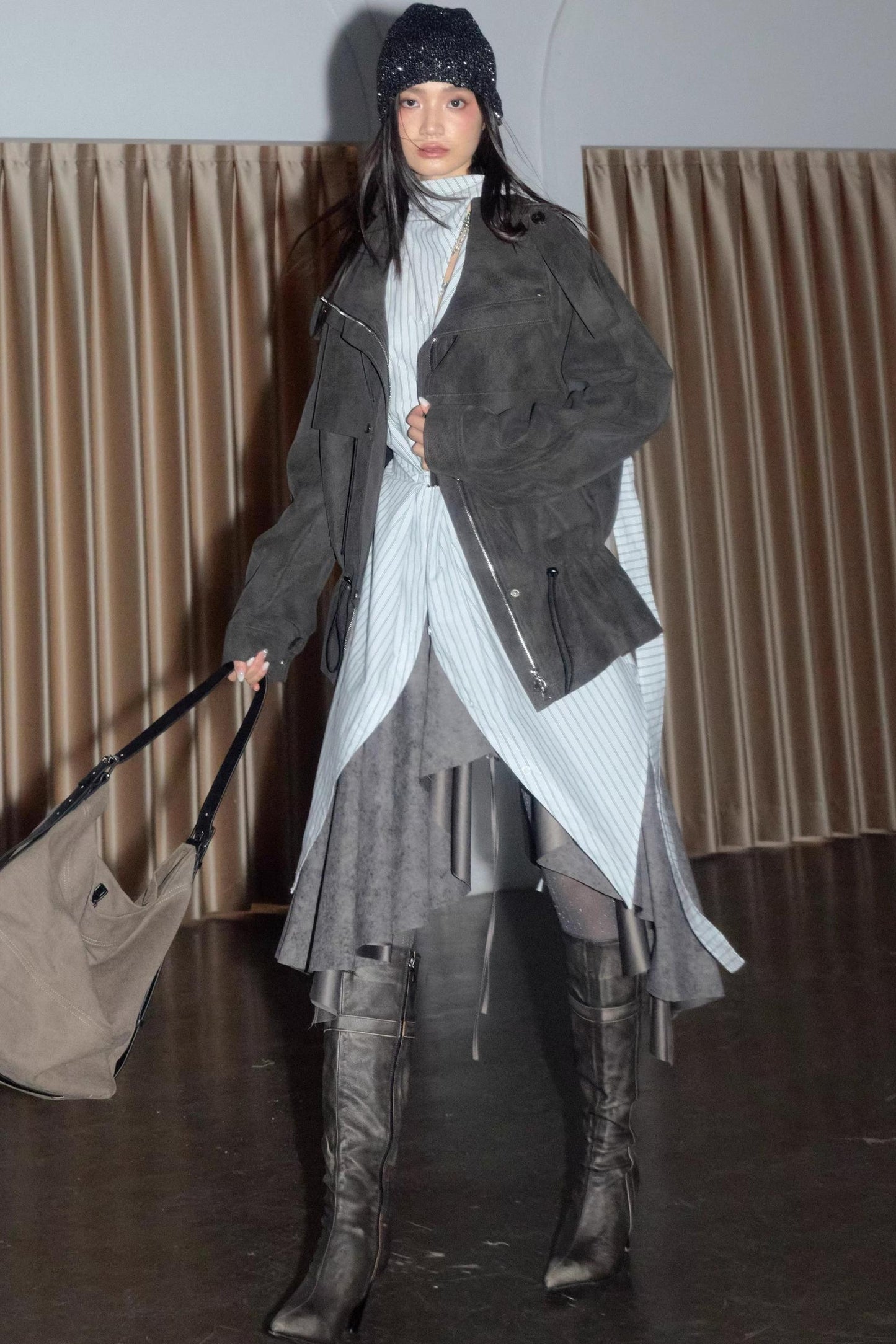 Lace-up Striped Cotton Shirt