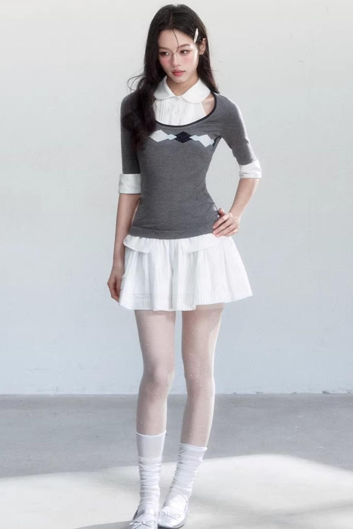 Retro Jacquard Knit Top Set-Up