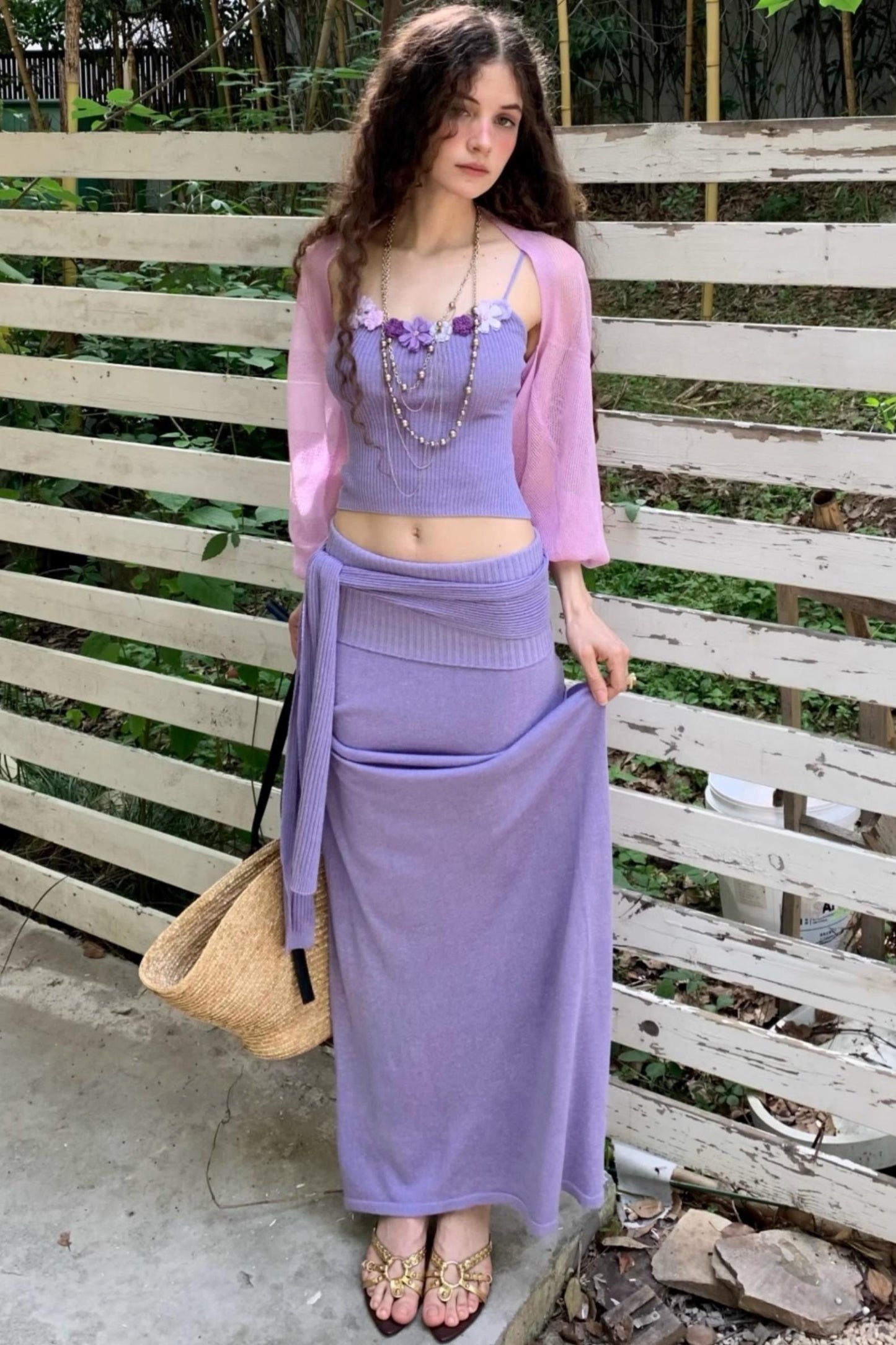 Floral Halter Skirt Cardigan Set-Up