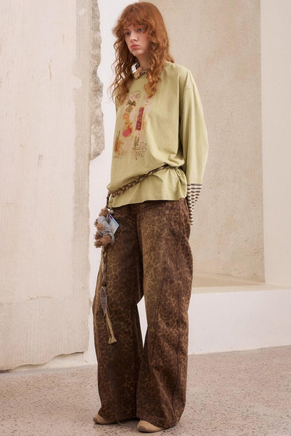 Leopard Print Straight Loose Pants