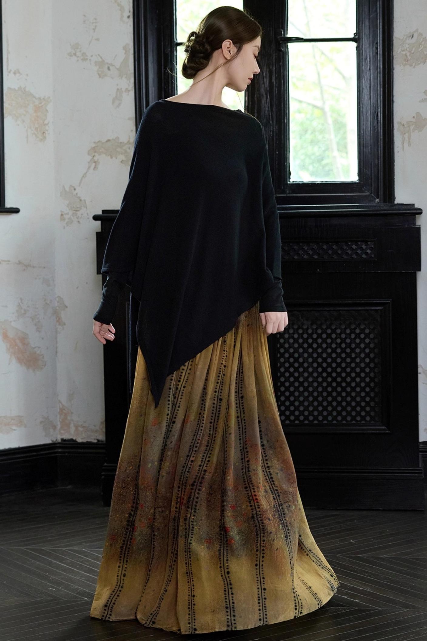 Autumn Black Wool Cloak Cape