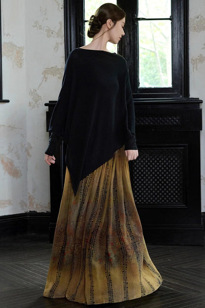Autumn Black Wool Cloak Cape