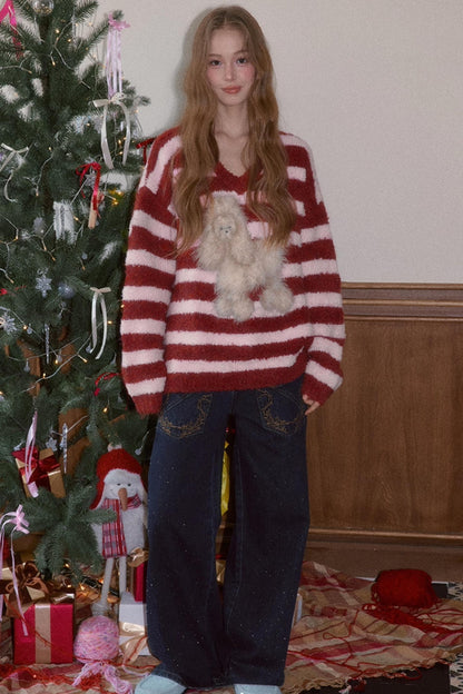 Sweet Striped V-Neck Sweater