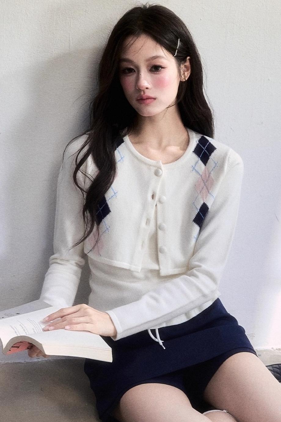 Geometric Quilted Cardigan Set