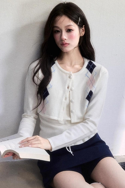 Geometric Quilted Cardigan Set