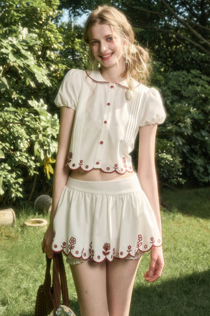 White Lace Shirt Skirt Set-Up