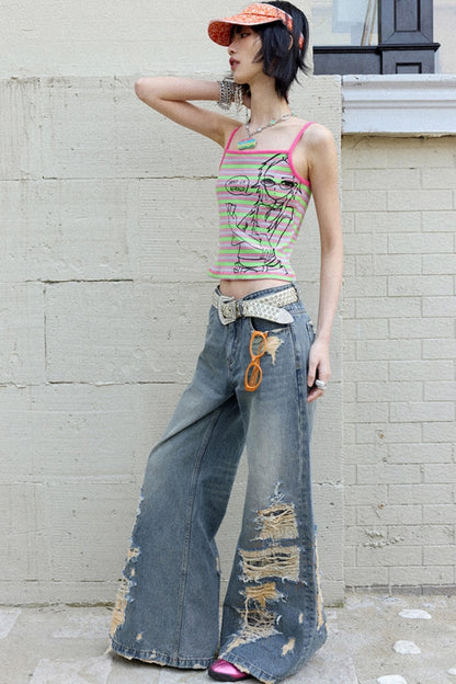 Ripped Wide-Leg Jeans