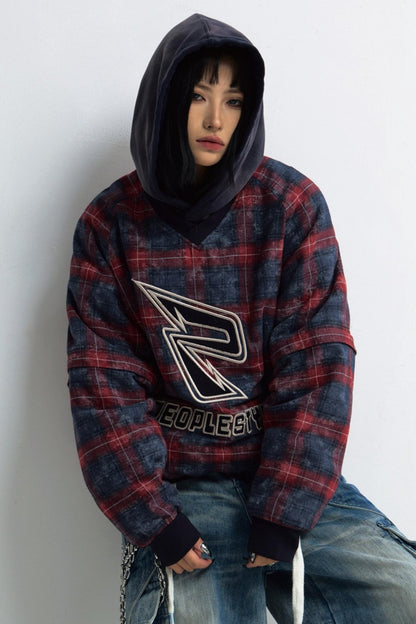 Vintage Check Fleece Pullover Sweatshirt