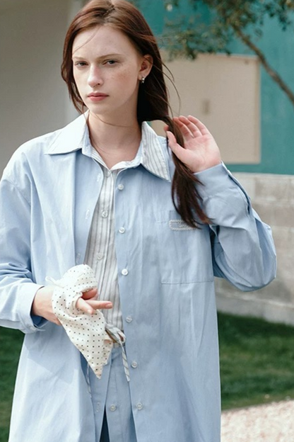 Blue Striped Lace Blouse Set-Up