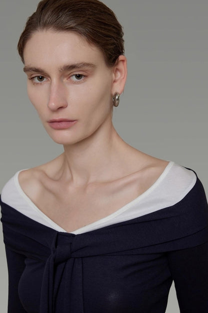 Contrasting One-Shoulder Knitwear