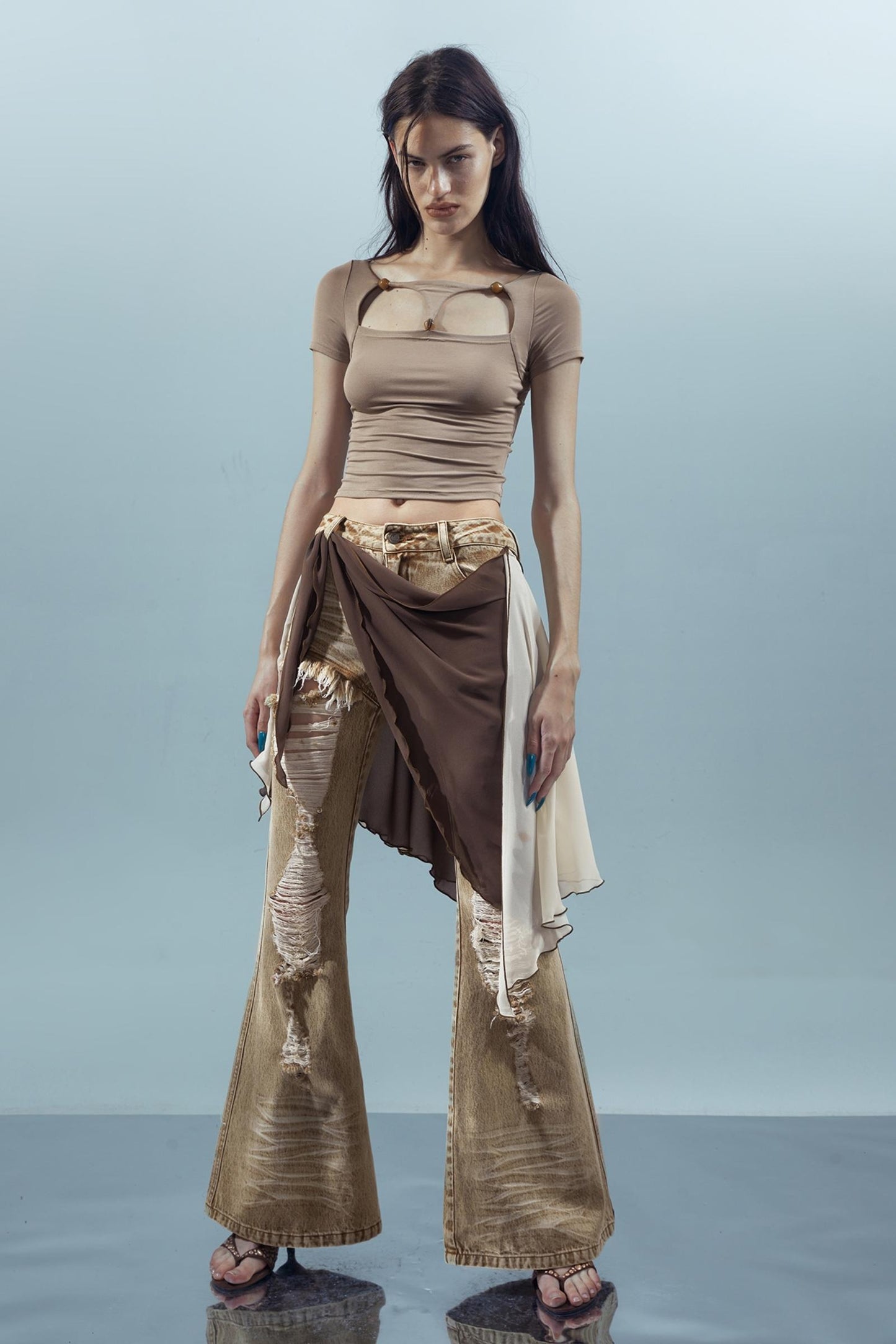 Beaded Mesh Crew Neck Tee