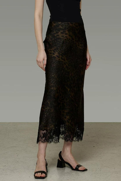 Leopard Lace Hem Skirt