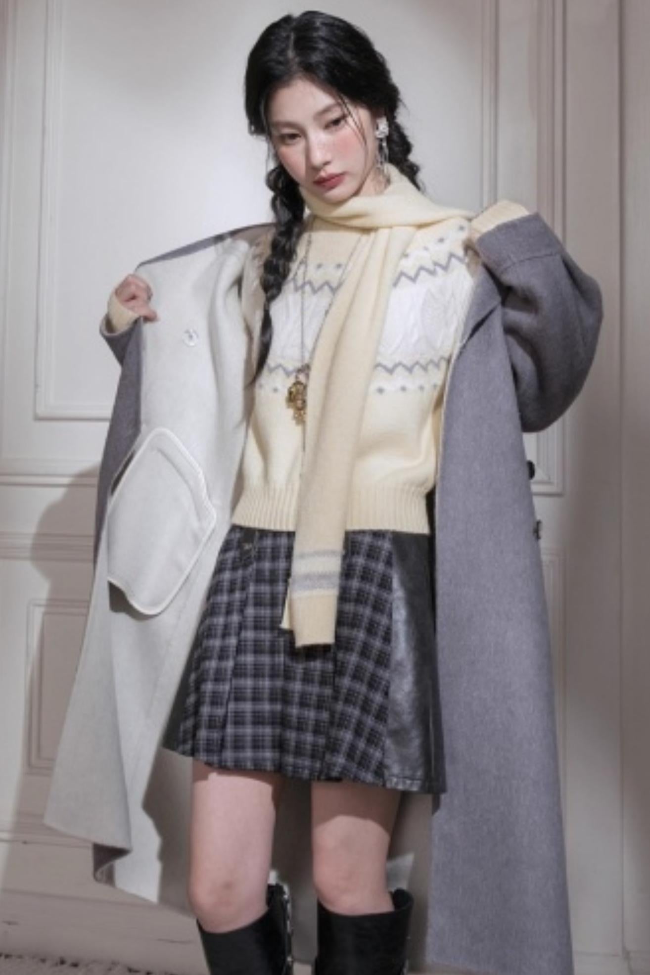 Jacquard Wool Sweater With Scarf Set