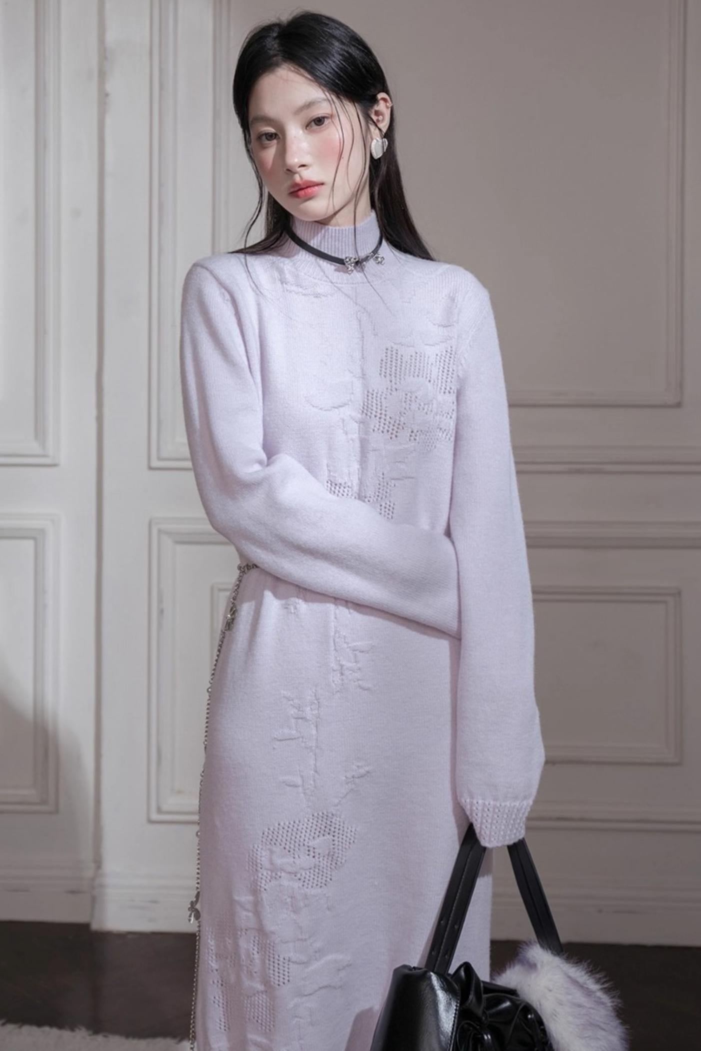 Light Purple Embossed Wool Dress