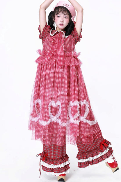 Retro Plaid Mesh Dress