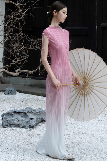 Summer Pink Pleated Dress