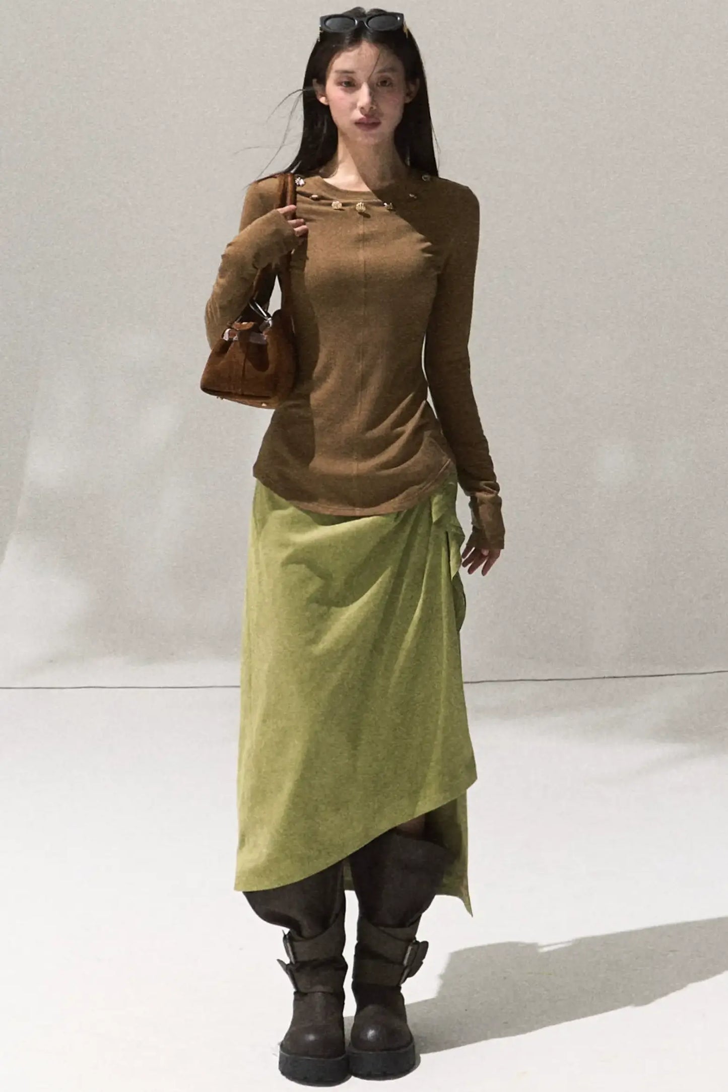 Oak Sculptural Pleated Midi Skirt
