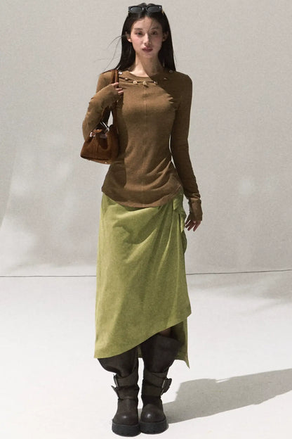 Oak Sculptural Pleated Midi Skirt