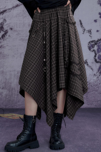 Fighting Spirit Brown Plaid Print Skirt