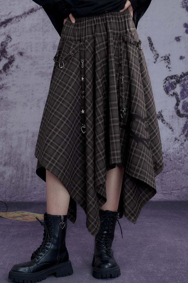 Fighting Spirit Brown Plaid Print Skirt