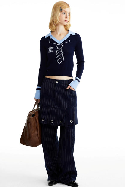 Fake Two-Piece Culottes Straight Pants