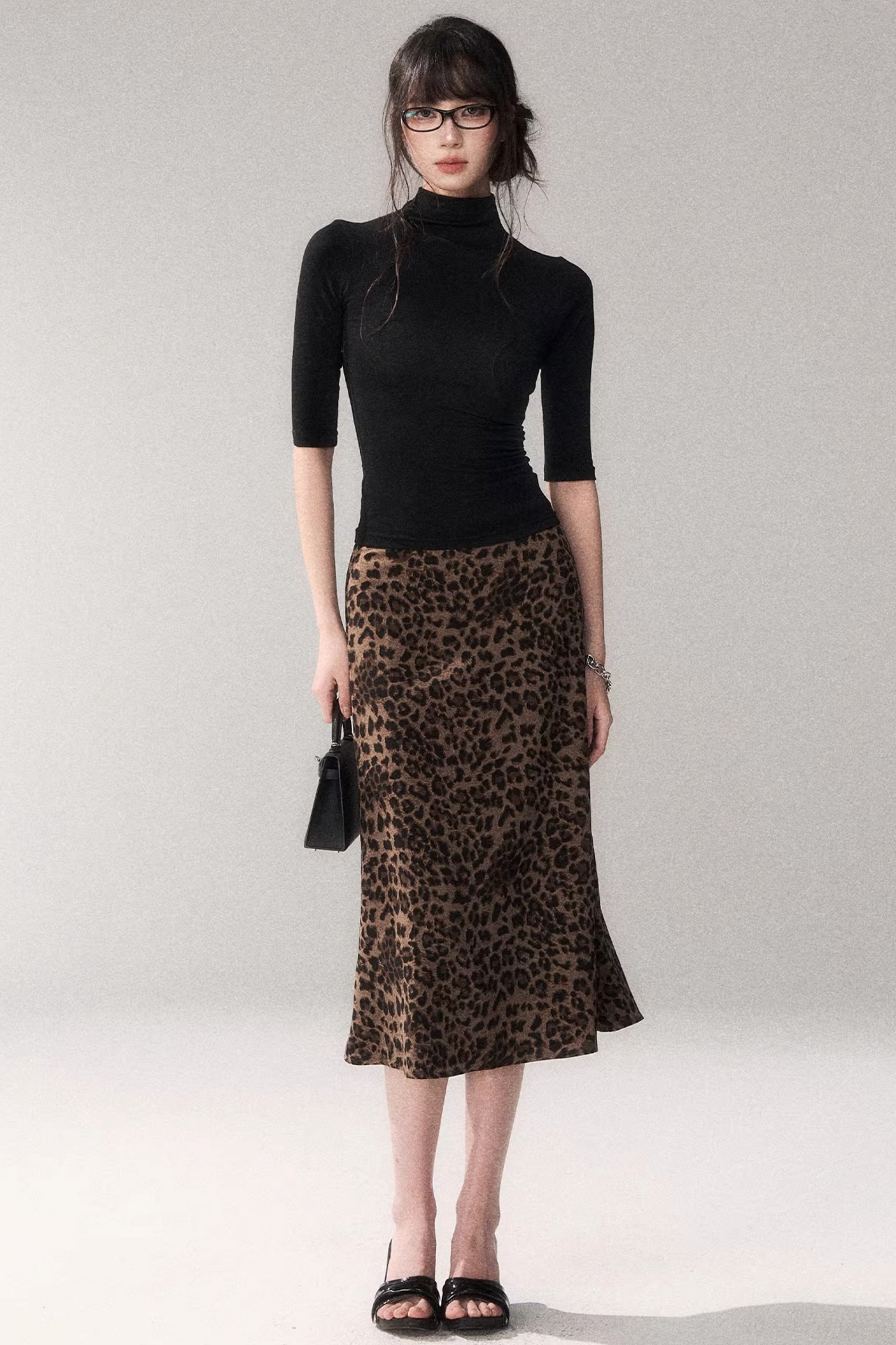 Leopard Print Satin Skirt
